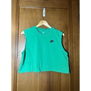 Nike Tee Tank Top Women's Large Green Sleeveless Cropped Logo Casual Cotton L